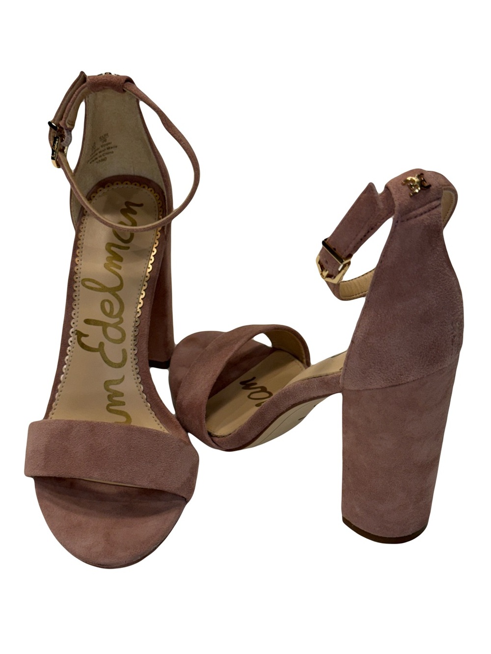 Sam Edelman Dusty Rose Suede Ankle-Strap Block Heels